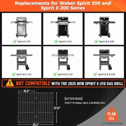 17.5 Inch Porcelain Grill Grates for Weber Spirit 200 Series Grills - Image 2