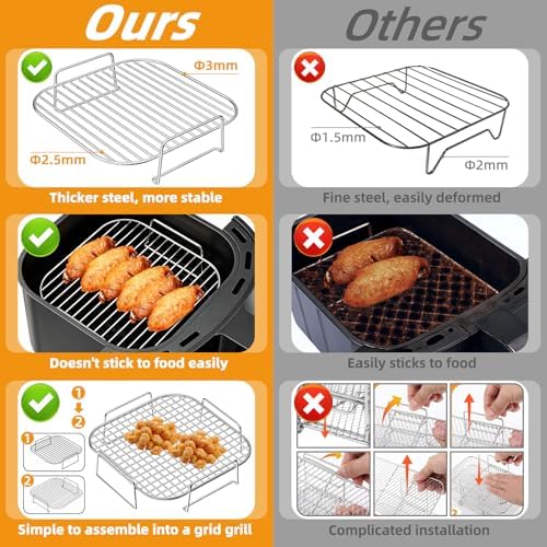 HONYAO Air Fryer Rack Square 8'' Accessories, 2pcs Stainless Steel Grill - Image 3