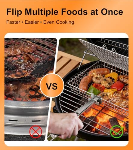 Grill Basket Set for Outdoor Grilling - Large Capacity Fish Grill Basket & Grilling Rack - Food Grade Stainless Steel Portable Flat Basket with Removable Handle for Vegetables, Shrimp & Camping (M+S) - Image 5