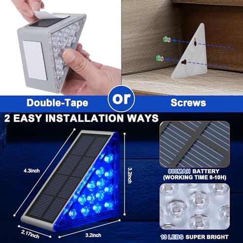 AUDLES LED Solar Step Lights Waterproof Outdoor Stair Lights, Solar Deck Lights Outdoor Decor IP67 Solar Decoration Lights for Yard (Blue Color, 6 Pack) - Image 6