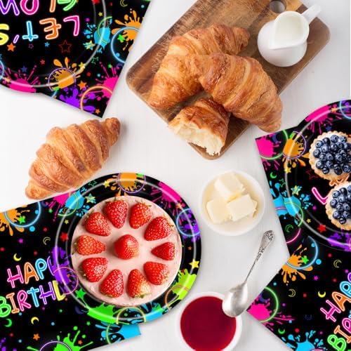 40pcs Neon Party Supplies,Neon Party Decoration Supplies,Used for Glow In The Dark Party Decoration,Include 20 dinner plates,20 Napkin - Image 5