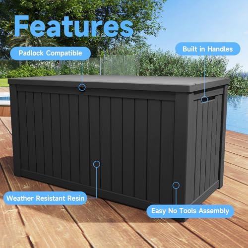 200 Gallon Resin Deck Box, Outdoor Storage Box, Waterproof UV Resistant，Weatherproof Organizer for Patio Furniture Cushions, Pool Accessories, Garden Tools, Indoor & Outdoor Use, Black - Image 4