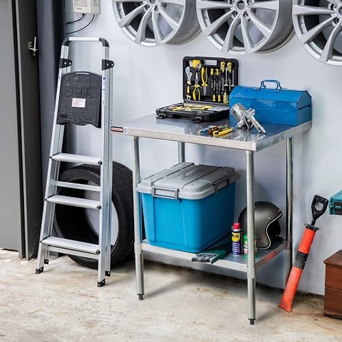 DuraSteel 24x30 Stainless Steel Work Table - NSF Commercial Prep Metal Table - Outdoor Pizza Oven Stand w/Under Shelf - Kitchen Island Laundry Utility Garage Microwave Stand Large Rolling Storage Cart - Image 2