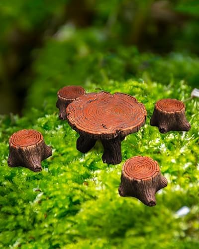 Miniature Garden Furniture Resin Table Chairs Figurines, Fairy Garden Accessories Furniture Outdoor Stumps Ornaments Kit, Micro Landscape Garden Ornament for Outdoor Indoor Landscape Decor by Unknown