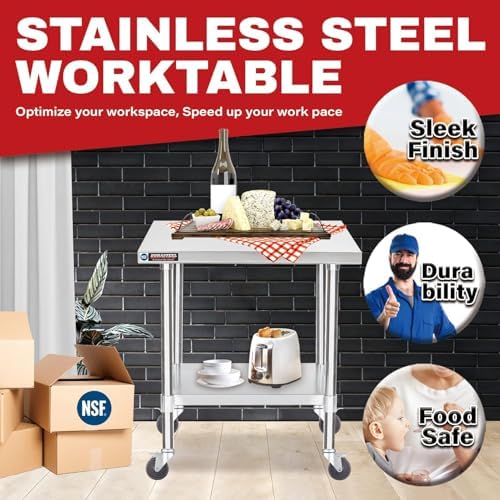 DuraSteel 24x30 NSF Stainless Steel Cart Work Table - Heavy Duty Rolling Food Prep Table Countertop Island - Metal Utility Cart on Wheels Caster, Grill Stand Storage Outdoor Kitchen Tables Bar Top - Image 4
