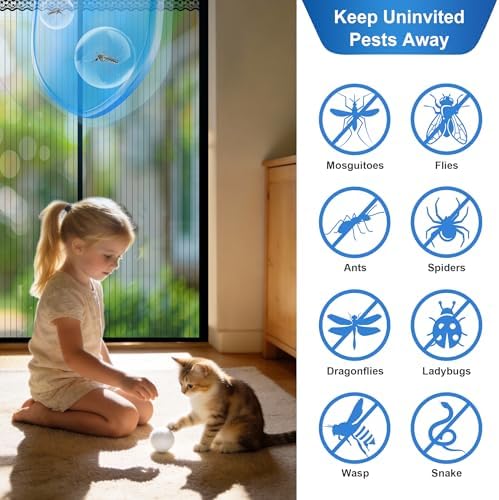 METAONLY Magnetic Screen Door Mesh, Works for Patio, Sliding Door, Keeps Bug Mosquito Out, Fresh Air Flow, Fits 30" x 80" Door - Curtain Size 32" x 82", Black with Lace - Image 5