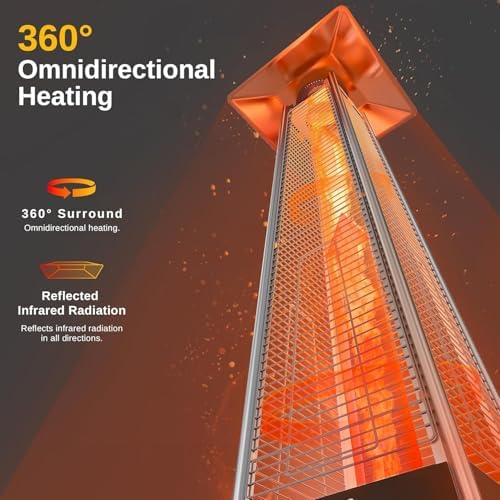EAST OAK 48,000 BTU Pyramid Patio Heater, Quartz Glass Tube Propane Outdoor Heater with Wheels, Triple Safety Protection, 2025 Upgrade for Home, Backyard & Commercial Spaces, Stainless Steel - Image 6
