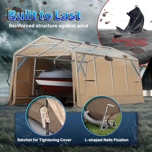 ADVANCE OUTDOOR Heavy Duty 10X20 ft Carport Outdoor Patio Portable Canopy Storage Shelter Shed with 2 Rolled up Zipper Doors & Vents for Snowmobile Garden Tools, Beige - Image 4