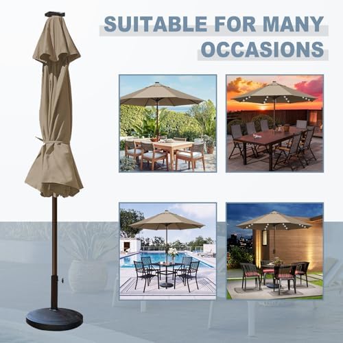 EliteShade USA 10-Year-Non-Fading 10ft Market Patio Umbrella, Commercial Grade Table Sun Umbrella with 80 Solar LED Lights, Crank Open, Windproof & UPF 50+ UV Protection for Garden, Deck, Pool, Backyard, No Tilt, Mushroom - Image 6