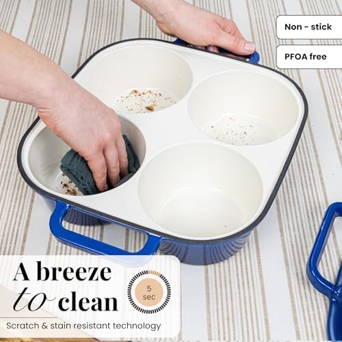 QuadPro Enamelled Cast Iron Bread Loaf Pot – Dutch Oven for Sourdough Bread Baking – 500°F Oven Safe Non Stick Bread Pot – 4 Round Loaf Spaces (4.90-inch Diameter), Dark Blue – by Nuovva - Image 5