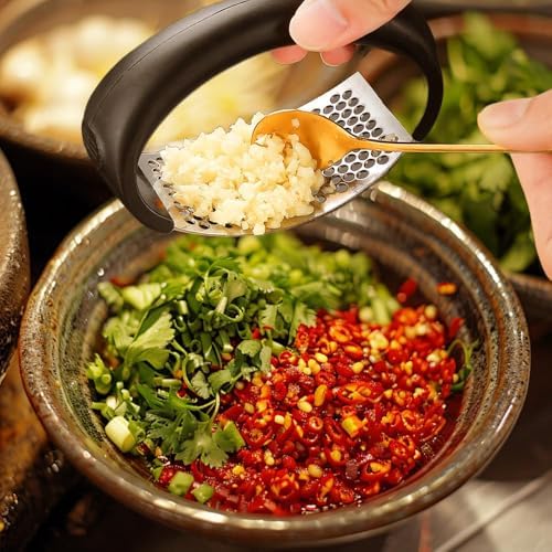 Upgraded 2025 Stainless Steel Garlic Press - Home Kitchen Utensil (1, Black) - Image 2
