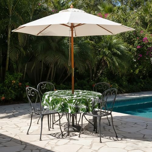 LVTXIII Outdoor Tablecloth with Umbrella Hole and Zipper, 60 Inch Water-Repellent Patio Table Cloth, Round Table Covers for Backyard Garden, Palm Green - Image 5