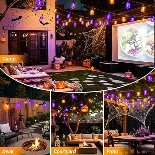 Orange purple Outdoor halloween String Lights ,26FT ST38 LED Patio Lights with 12+1 Shatterproof Edison Bulbs,UL Waterproof Connectable Outside Hanging Lights for Backyard Porch Christmas Party Decor - Image 2