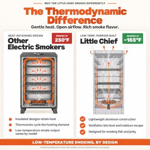 Smokehouse Little Chief Electric Smoker - Low to Mid Temperature Smoker for Fish, Jerky, Cheese, Sausage & Other meats, Smoke Up to 25 Pounds of Meat & Fish - Image 5