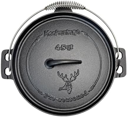 4.5 Quart Cast Iron Dutch Oven Pre-Seasoned Camp Pot with 10 inch Black Steel Lid Lifter and Polyester Carrybag - Image 4