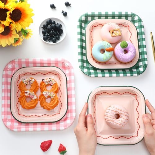 Pickmesh 100 Pcs Camp Gingham Paper Plate Disposable Scalloped Plaid Plate - Image 2