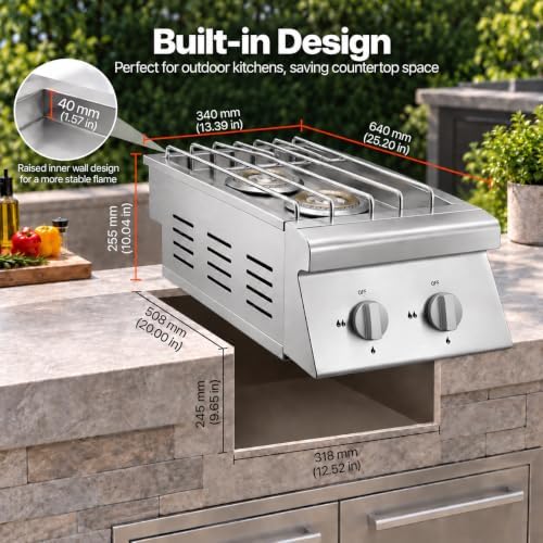 Single Grilling Side Burner for BBQ Grill Island, 30,000 BTU,Liquid Propane Side Burner for Outdoor Kitchen, Convertible to Natural Gas, 304 Stainless Steel - Image 3