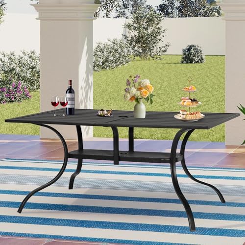 Incbruce Patio Dining Table, 60" x 36" Rectangle Metal Steel Slat Table, with 1.57" Umbrella Hole, for Backyards, Porches, Gardens or Poolside - Image 4