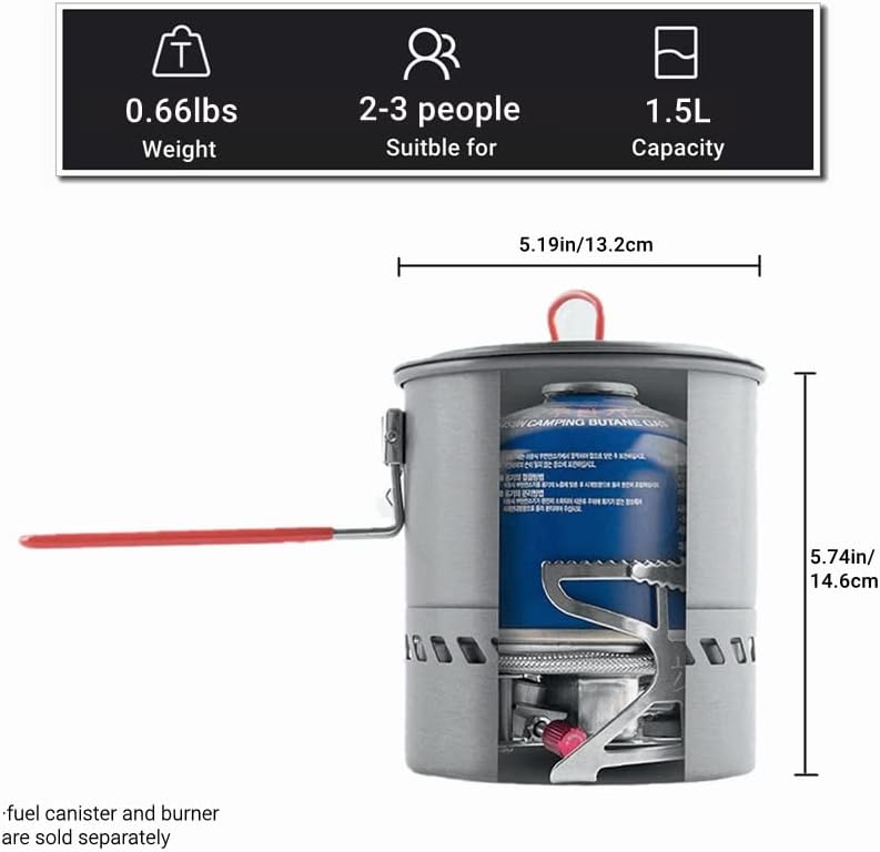 Bulin Camping Pot, 1.5L High Efficiency Backpacking Camping Cooking Set - Image 2