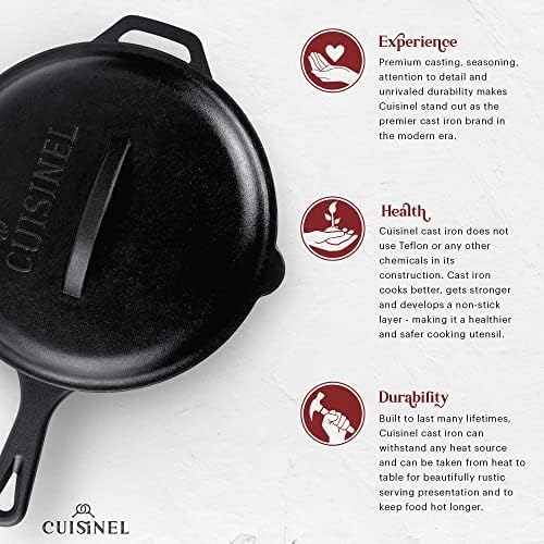 Cuisinel Cast Iron Skillet with Lid - 10"-inch Pre-Seasoned Covered Frying Pan Set + Silicone Handle and Lid Holders + Scraper/Cleaner - Use Indoor/Outdoor, Oven, Stove, BBQ, Fire, Grill Cookware - Image 3