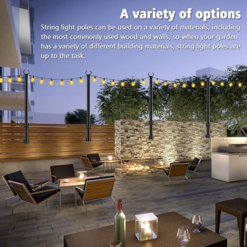 Beizelte 10 Pack 5Ft String Light Poles,Outside String Lights,Outdoor Light Poles,Metal Poles Stand for Patio,Backyard,Deck - Image 2