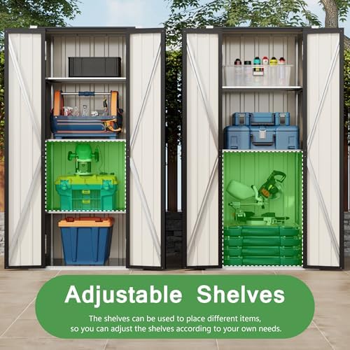 Devoko 28 CU FT Storage Cabinet, Metal Storage Shed with 3 Adjustable Shelves, for Patio Garden Backyard, Black - Image 3