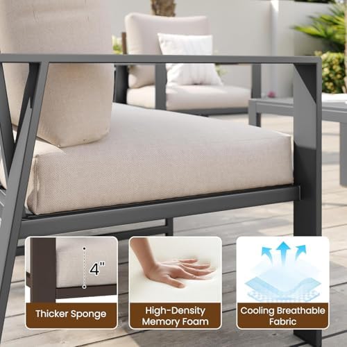Outdoor Loveseat with Coffee Table Small Furniture Aluminum Patio Love Seat Couch Outdoor Chairs with 4" Cushion Loveseats Sofa for Poolside,Balcony,Deck,Yard - Image 4