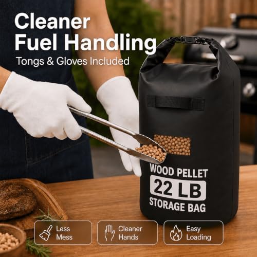 22LB Waterproof Wood Pellet Storage Bag with Free Gloves and Barbecue Tongs - Image 5