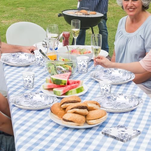Kochorie 96 Piece Blue and White Floral Disposable Party Supplies Elegant Floral Paper Plates, Cups, and Napkins 9 Inch and 7 Inch Plates Serves 24 Guests for Birthday or Baby Shower - Image 6