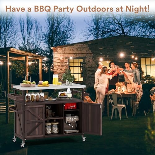 Zevemomo Outdoor Grill Cart with Storage, Lockable Casters, Brown - Image 7