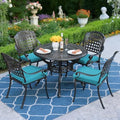 MEETWARM 5 Piece Patio Dining Set, Outdoor All-Weather Cast Aluminum Dining Table Set, Patio Furniture Set for Backyard Garden Deck, Include 4 Chairs, 4 Cushions and 1 Round Table, Ocean Blue by MEETWARM