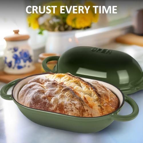 Dutch Oven for Bread Baking – Premium Cast Iron Pot with Lid – Perfect for Sourdough, Artisan Loaves & No-Knead Bread – 2 QT / 1.9L (Enameled, Round, Oven & Stovetop Safe), Green - Image 7