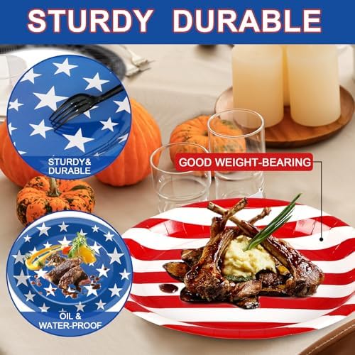 Qyeahkj 50 PCS Patriotic Oval Paper Plates Large 11” Disposable 4th of July American Flag Party Decorations Independence Day Supplies Favor for Veterans Election Day Memorial Day Party Tableware Set - Image 4