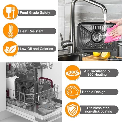 Air Fryer Grill Pan for Ninja Foodi DZ302 DZ401 DZ550 10QT DualZone Air Fryers, Air Fryer Crisper Plate Grill Plate Rack Replacement Parts Tray Accessories with Rubber Bumpers, Dishwasher Safe - Image 6