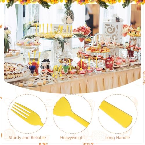 60 Pcs Yellow Disposable Plastic Forks Cutlery Heavy Duty Dinnerware Plastic Silverware Flatware for Home Office School Party Picnics Restaurant Outdoor Events or Every Day Use (Yellow) - Image 3