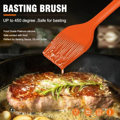 Walfos 600℉ Heat Resistasnt Pastry Brushes, BPA Free Silicone Basting Brush for Cooking, Spread Oil Butter Sauce for Baking Kitchen BBQ Grill, Dishwasher Safe, 2 Size (Large and Samll) - Image 3