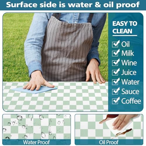 Picnic Table Cover with Bench Covers and Bag, Sage Green and White Checkered Buffalo Plaid Camping Tablecloth Waterproof Elastic Edges Fitted Gingham Tablecloth for Outdoor Garden 3PCS 30x96 Inch - Image 5