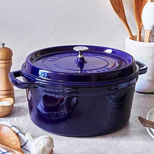 Staub Cast Iron 7-qt Round Cocotte - Dark Blue, Made in France - Image 2
