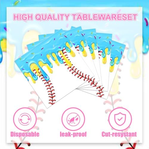 40pcs Ice Cream Drip Baseball Party Supplies Ice Cream Ball Plates and Napkins for Team Sport Birthday Supplies,Suitable for 20 Guests - Image 3