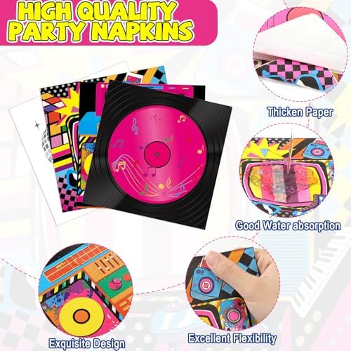 96Pcs Colorful 80s 90s Birthday Party Decorations Disco Hip Hop Plates and Napkins Retro Music Ball Dessert Paper Plates Back to 90s 80s Disposable Tableware for Birthday Baby Shower Supplies Disco - Image 4