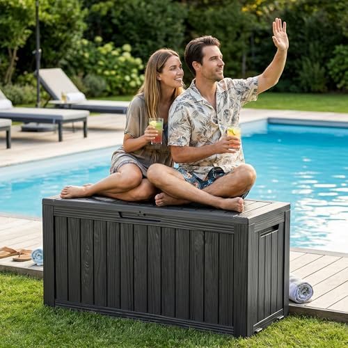 DRATO 100 Gallon Waterproof Deck Box Outdoor Storage Box with Wheels Black - Image 4