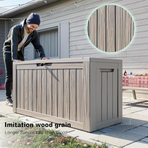PatioZen 80 Gallon Outdoor Deck Box,Waterproof Resin Outdoor Storage Boxes, Outside Storage Lockable Container for Garden Tools,Indooor Cushions,Accessories (Grey) - Image 3