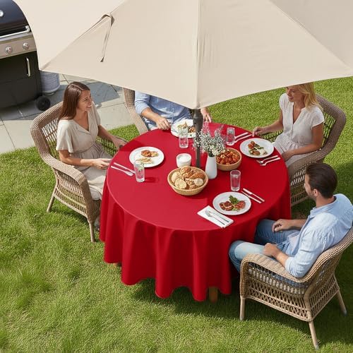 LUSHVIDA Round Outdoor Tablecloth with Umbrella Hole 70 Inch Red - Image 3