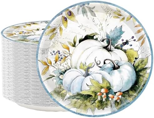 50PCS Pumpkin Paper Plates 7" Fall Paper Plate Retro Teal Pumpkin Plates for Thanksgiving Themed Autumn Fall Thanksgiving Orange Harvest Banquet Birthday Party Supplies Decorations (Teal) by HSPAIDYP