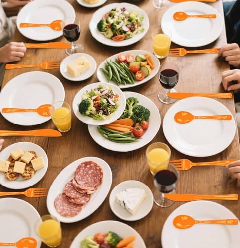 SietDESEO 25 PCS Orange Plastic Spoons Disposable Utensils Heavy Duty Orange Spoons Disposable Cutlery for Birthday Wedding Baby Shower Bridal Shower Plastic Silverware - Image 7