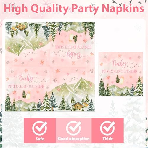 96Pcs Baby It's Cold Outside Pink Winter Wonderland Party Plates Supplies - Party Tableware Decoration Disposable Paper Plates Napkins Fork for Birthday Christmas Baby Shower, Serves 24 - Image 4