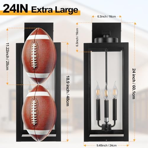 24" Extra Large Outdoor Wall Lights Closed Bottom 3-Light Modern Coach Lamp - Image 3