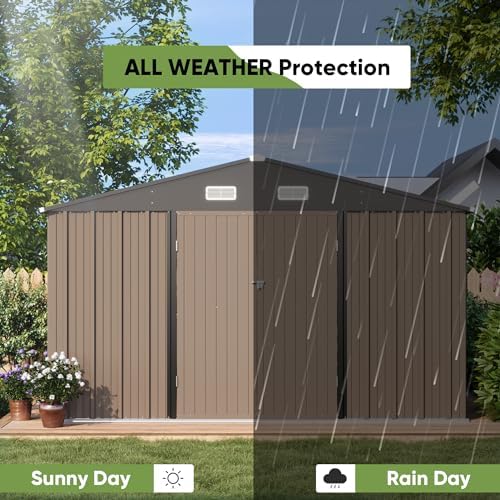 Patiowell 10x10 FT Metal Storage Shed, Brown - Image 4