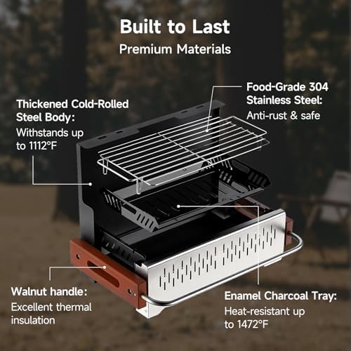 Portable BBQ Charcoal Grill, No Assembly Hibachi Grill for Camping - Image 5