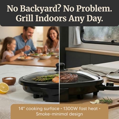 Elite Gourmet EMG-980BX Indoor Electric Round Grill, Non-Stick, 14" Black - Image 2